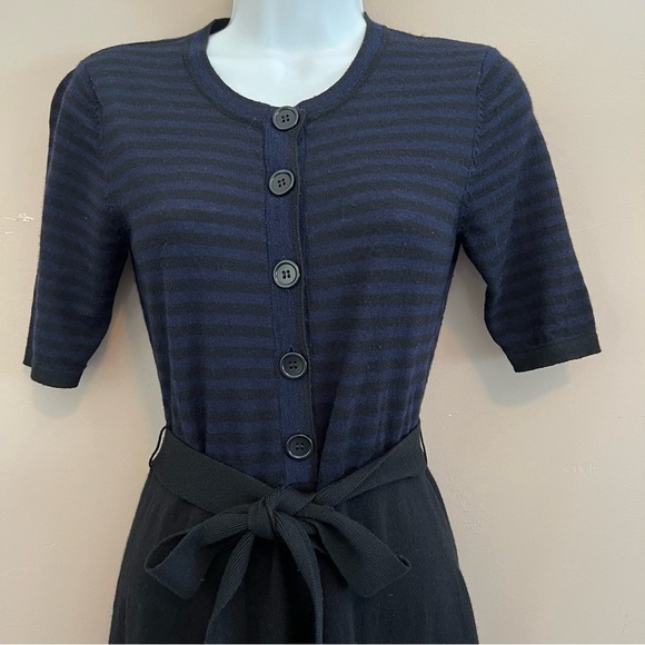 BCBG Maxazria Blue/Black Stripe Merino Wool Fit & Flare Sweater Dress Size XS - Picture 9 of 11